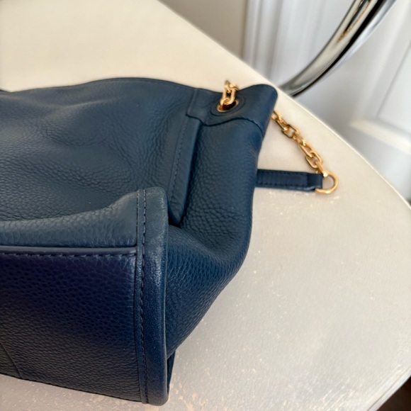 Tory Burch Britten Small Slouchy Tote in Blue/Teal with Gold Chain Strap - Picture 12 of 13
